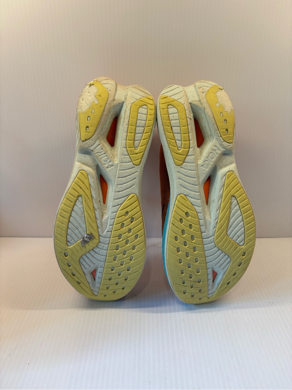 Hoka Men's Coral-Orange and Aqua Road Running Shoes - Picture 5 of 5
